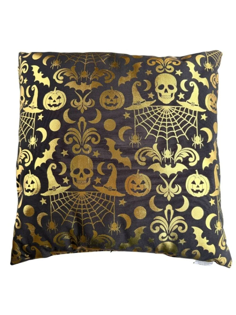 Deborah Connolly Halloween Gold Black Throw Pillows Skull Pumpkin Witch Set Of 2